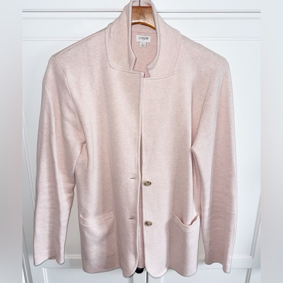 J. Crew Sweater Blazer Pink Knit Single Breasted Large Classic Preppy NormCore - Picture 2 of 7